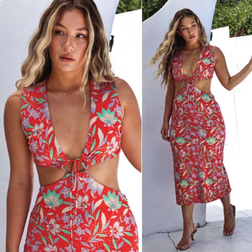 RESA Maddie Cut Out Midi Dress in Baja XL